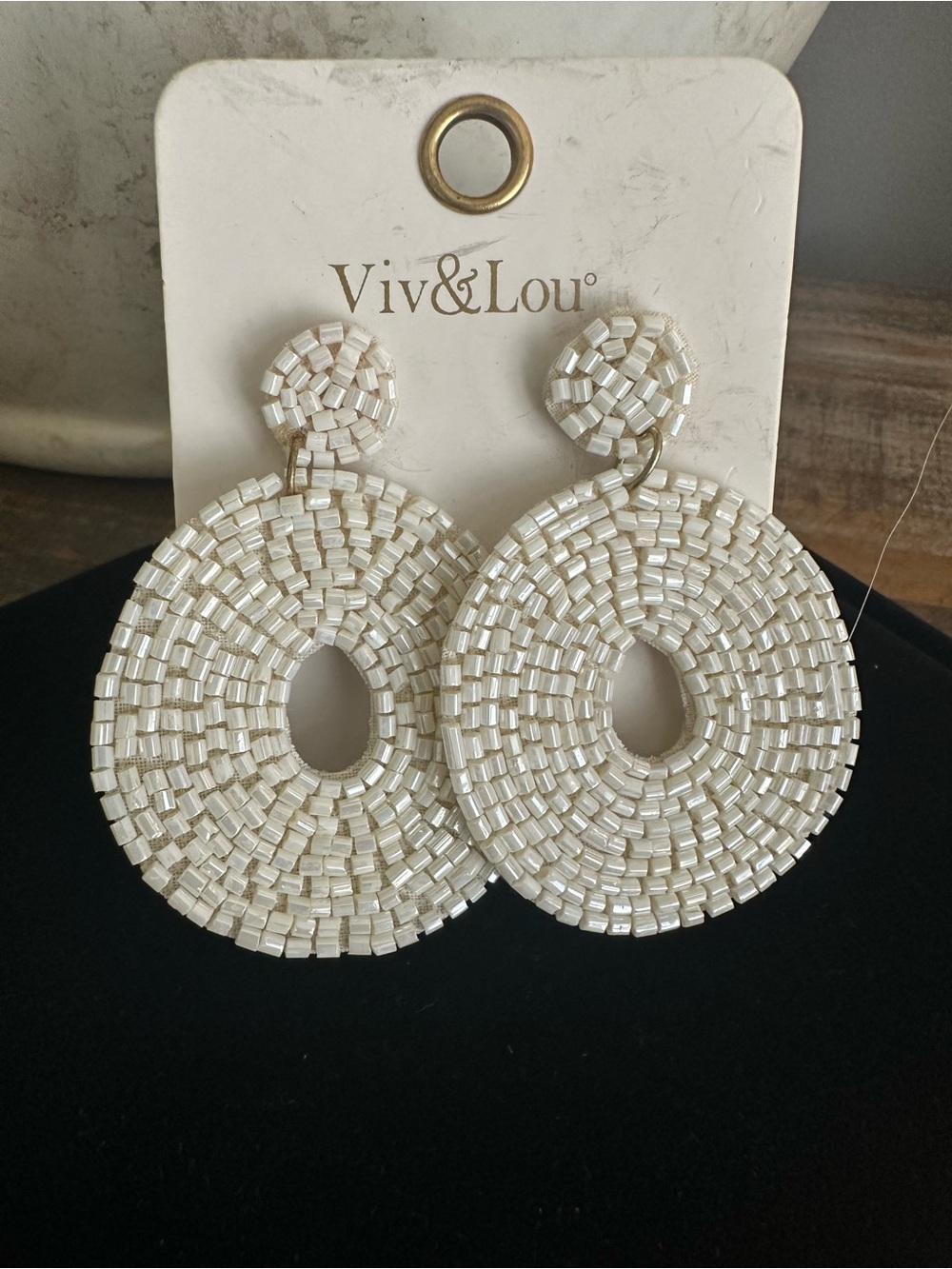 Viv & Lou White Beaded Circle Drop Earrings